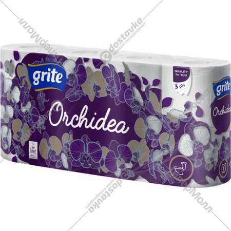 Туалетная бумага «Grite» Orchidea, трехслойная, 8 рулонов