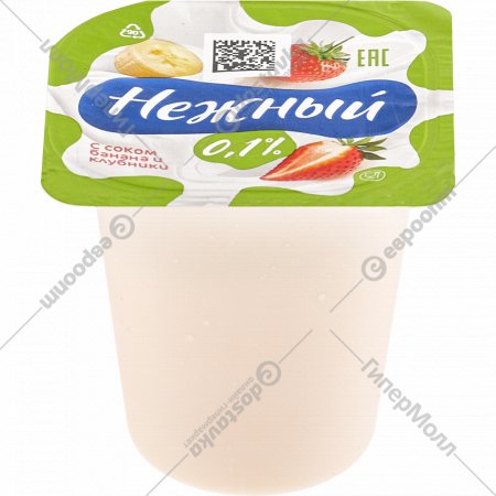Йогуртный продукт «Нежный» легкий с бананом и клубникой, 0.1%, 95 г
