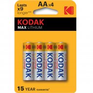 Комплект батареек «Kodak» MAX FR6-4BL L91 LITHIUM, Б0046506, 4 шт