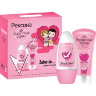 Подарочный косметический набор Рексона + Бархатные ручки Прямо в сердце, дезодорант + крем для рук, 50 + 45 мл