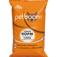 

Корм для собак"PETBOOM"(мяс.ассорти)10кг