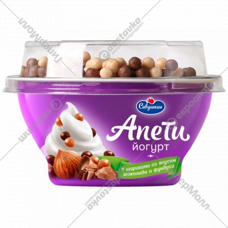 Йогурт «Савушкин» Апети, пломбир и злаковые шарики со вкусом шоколада и фундука, 5%, 105 г