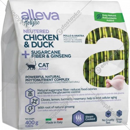 Корм для кошек «Alleva» Холистик, для стерилизованных кошек, с курицей и уткой, 400 г