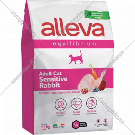 Корм для кошек «Alleva» Эквилибриум Сенситив, с кроликом, 1.5 кг