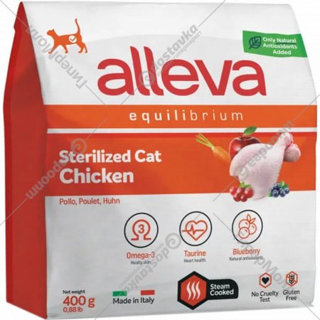 Корм для кошек «Alleva» Эквилибриум, для стерилизованных кошек, с курицей, 400 г