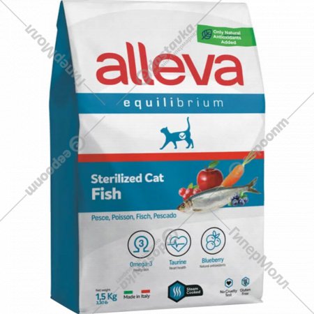 Корм для кошек «Alleva» Эквилибриум, для стерилизованных кошек, с рыбой, 1.5 кг