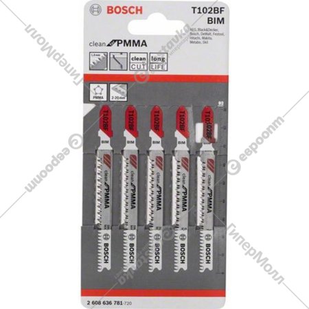 Набор пильных полотен «Bosch» T102BF, Clean PMMA, 2.608.636.781, 5 шт