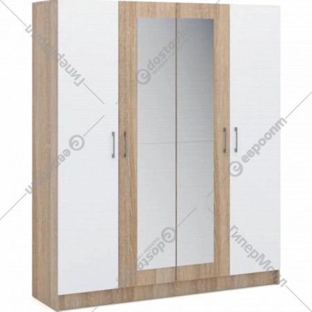 Шкаф «Империал» Алена, 4 двери, с зеркалом, дуб сонома/белый