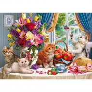 Алмазная мозаика «Рыжий кот» Маленькие игривые котята на столе, AS4037