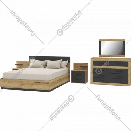 Комплект мебели в спальню «Интерлиния» Loft-2, антрацит/дуб золотой