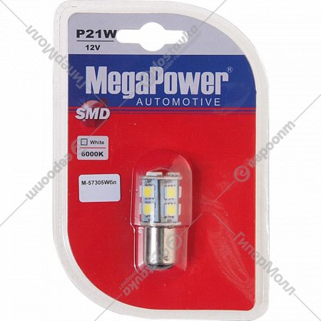 Автомобильная лампа «MegaPower» P21/5W, 13 SMD 5050 White, M-57305Wбл