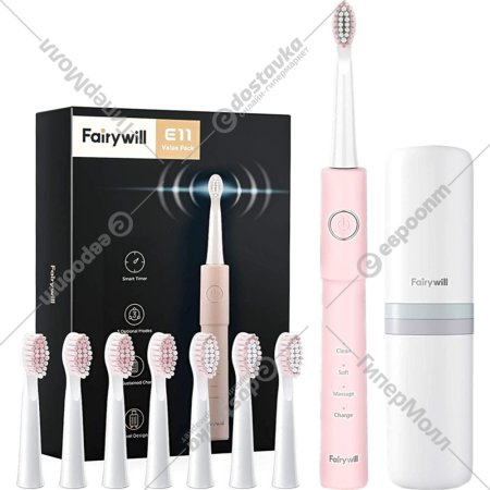 Электрическая зубная щетка «Fairywill» E11, розовый, 8 насадок, чехол