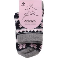 Носки женские «Soxuz» 401-Print-Long, размер 23-25, черные/розовые, рисунок