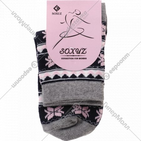 Носки женские «Soxuz» 401-Print-Long, размер 23-25, черные/розовые, рисунок