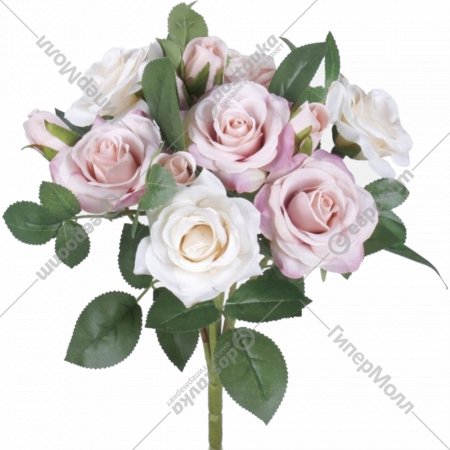 Искусственный букет «Faktor» Роза, QA055-02, бело-розовый, 36 см, 10 цветков