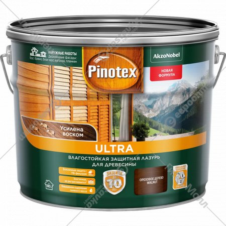 Лазурь для древесины «Pinotex» Ultra, орех, 5353800, 9 л