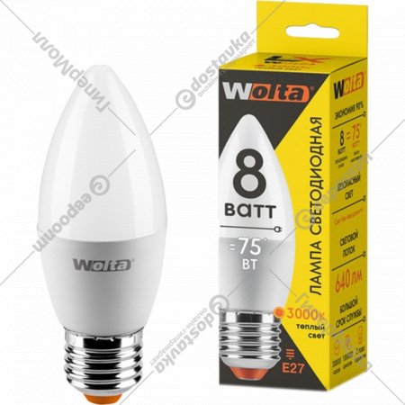 Лампа светодиодная «Wolta» LX C37 8Вт 640лм Е27 3000К, 30YC8E27
