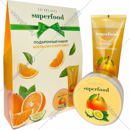 Подарочный набор «Liv Delano» Superfood. Апельсин и бергамот, гель для душа, 250 мл + крем-контур для тела антицеллюлитный, 240 г