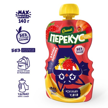 Пюре фруктовое Сочный перекус яблоко, банан и клубника, 140 г