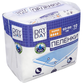 Пе­лен­ки ги­ги­е­ни­че­ские од­но­ра­зо­вые «Dry Day» Super, 60х90, 10 шт