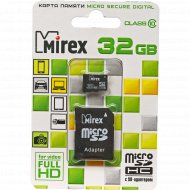 Карта памяти «Mirex» microSDHC (class 10) 32GB + адаптер (13613-AD10SD32).