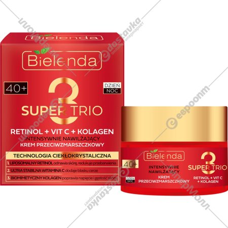 Крем для лица «Bielenda» Super Trio Retinol+Vit C+Kolagen, против морщин, 40+ день/ночь, 50 мл