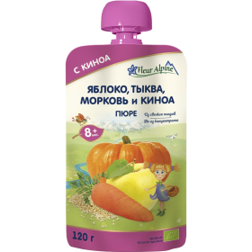 Пюре фруктово-овощное «Fleur Alpine» яблоко, тыква, морковь и киноа, 120 г