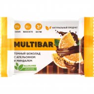 Темный шоколад «Multibar» с апельсином и миндалем, без сахара, 95 г