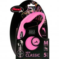 Поводок-рулетка «Flexi» New Classic, 22634, M, 20 кг, трос, розовый, 5 м