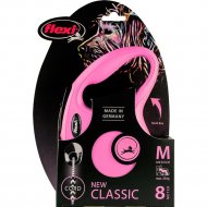 Поводок-рулетка «Flexi» New Classic, 14199, M, 20 кг, трос, розовый, 8 м