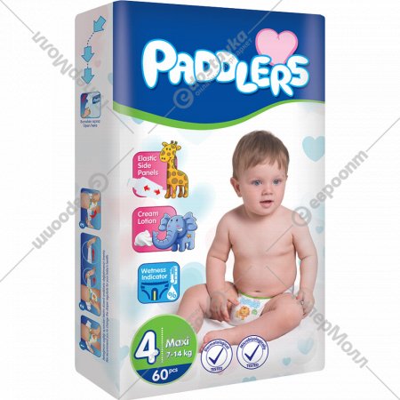 Детские подгузники «Paddlers» Jumbo pack, maxi, 7-14 кг, 60 шт