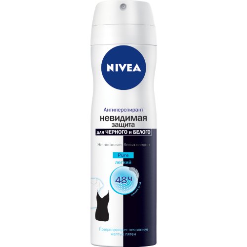 Дезодорант «Nivea» Pure, Невидимая защита, Черное и белое, 150 мл