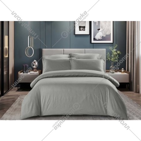 Комплект постельного белья «Luxor» Полоса 1x1, 16-4703, евро-стандарт, сатин-страйп, светлый графит