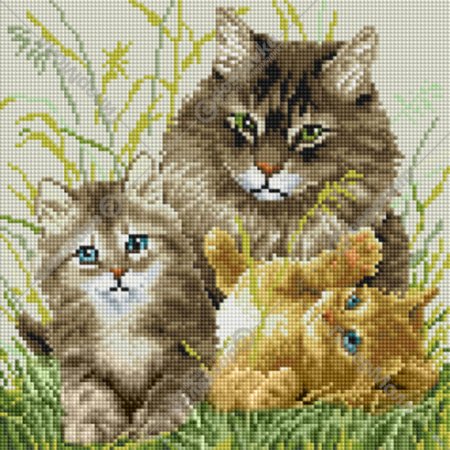 Алмазная мозаика «PaintBoy» Кошачья семья, DF401