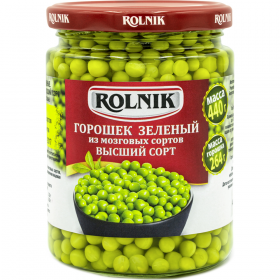 Го­ро­шек зе­ле­ный кон­сер­ви­ро­ван­ный «Rolnik» из моз­го­вых сортов, 440 г