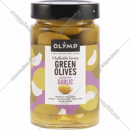 Оливки зеленые «Olymp» фаршированные чесноком, 320 г