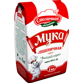 Мука пше­нич­ная «Сто­лич­ная мель­ни­ца» М 54-28 высший сорт, 1 кг