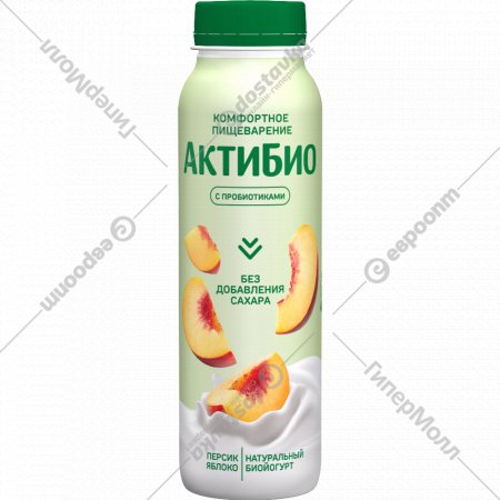 Биойогурт «АктиБио» яблоко-персик без сахара 1,5%, 260 г