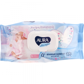 Сал­фет­ки влаж­ные, дет­ские «Aura» Ultra Comfort, с экс­трак­том алоэ, 100 шт