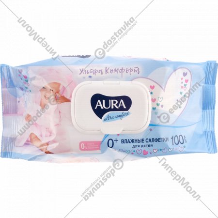Салфетки влажные, детские «Aura» Ultra Comfort, с экстрактом алоэ, 100 шт