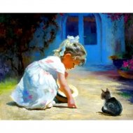 Картина по номерам «PaintBoy» Девочка и котенок, GX32982