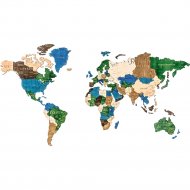 Декор на стену «Woodary» Карта мира на английском языке, 3189, одноуровневый, XXL, цветной, 100х181 см