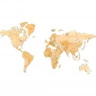 Декор на стену «Woodary» Карта мира на английском языке, 3198, многоуровневый, XXL, натуральный, 100х181 см
