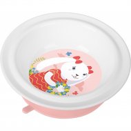 Тарелка детская «Пластишка» глубокая, на присоске, с розовым декором, 431317616, белый, 18 см