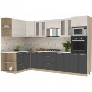 Готовая кухня «Интерлиния» Мила 1.68х3.2 LV, вудлайн кремовый/антрацит