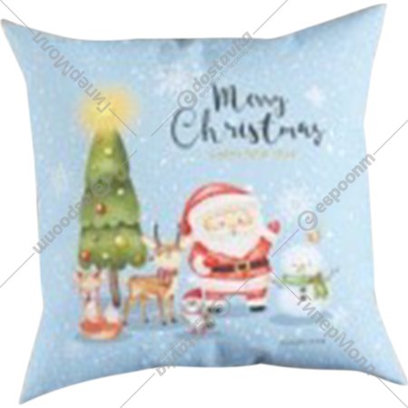 Подушка декоративная «Samsara» Home, Дед мороз, снеговик, лисичка, олень на голубом фоне, Пд4040Нг-1, 40х40 см