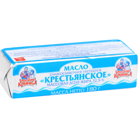 Масло сливочное «Бабушкина крынка» Крестьянское, несоленое, 72.5%, 180 г