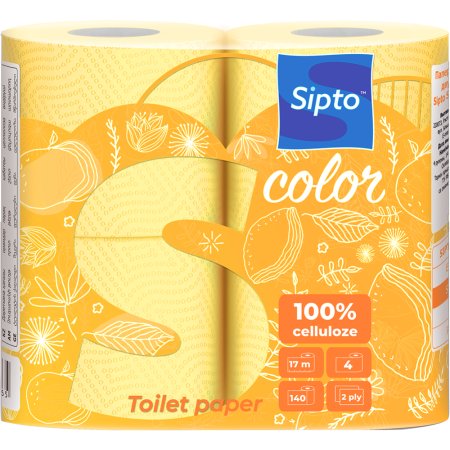Туалетная бумага Sipto Standart Color жёлтая, 2-х слойная, 4 рулона