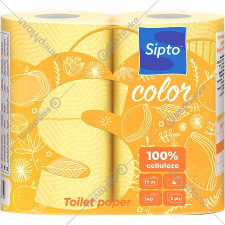 Бумага туалетная «Sipto Standart Color» жёлтая, 2-х слойная, 4 рулона