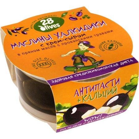 Маслины халкидики «28 Olives» с крем-сыром и прованскими травами, 130 г